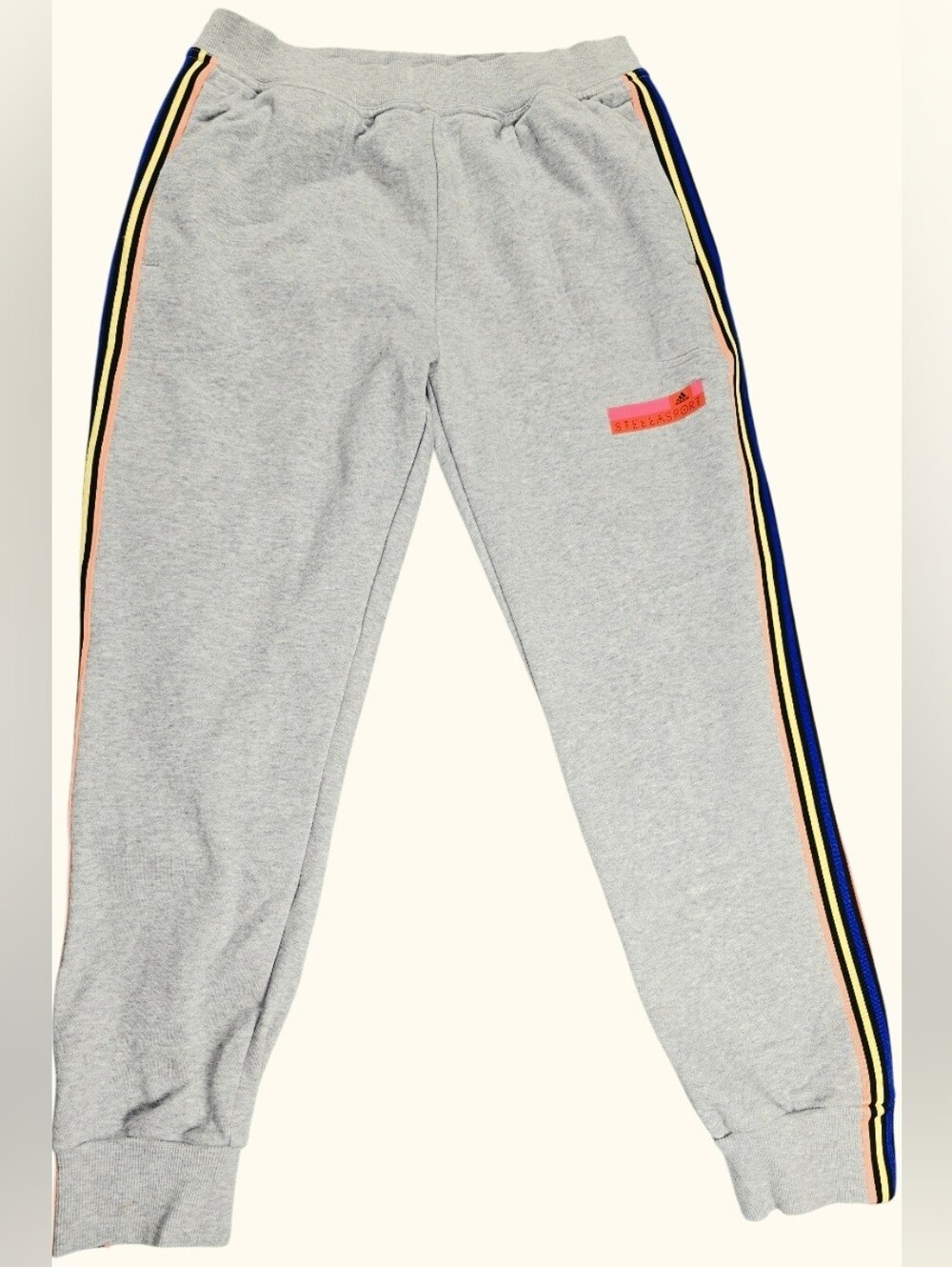 Adidas StellaSport Juniors’ Size S Gray Jogger Sweatpants Colorblock Stripes